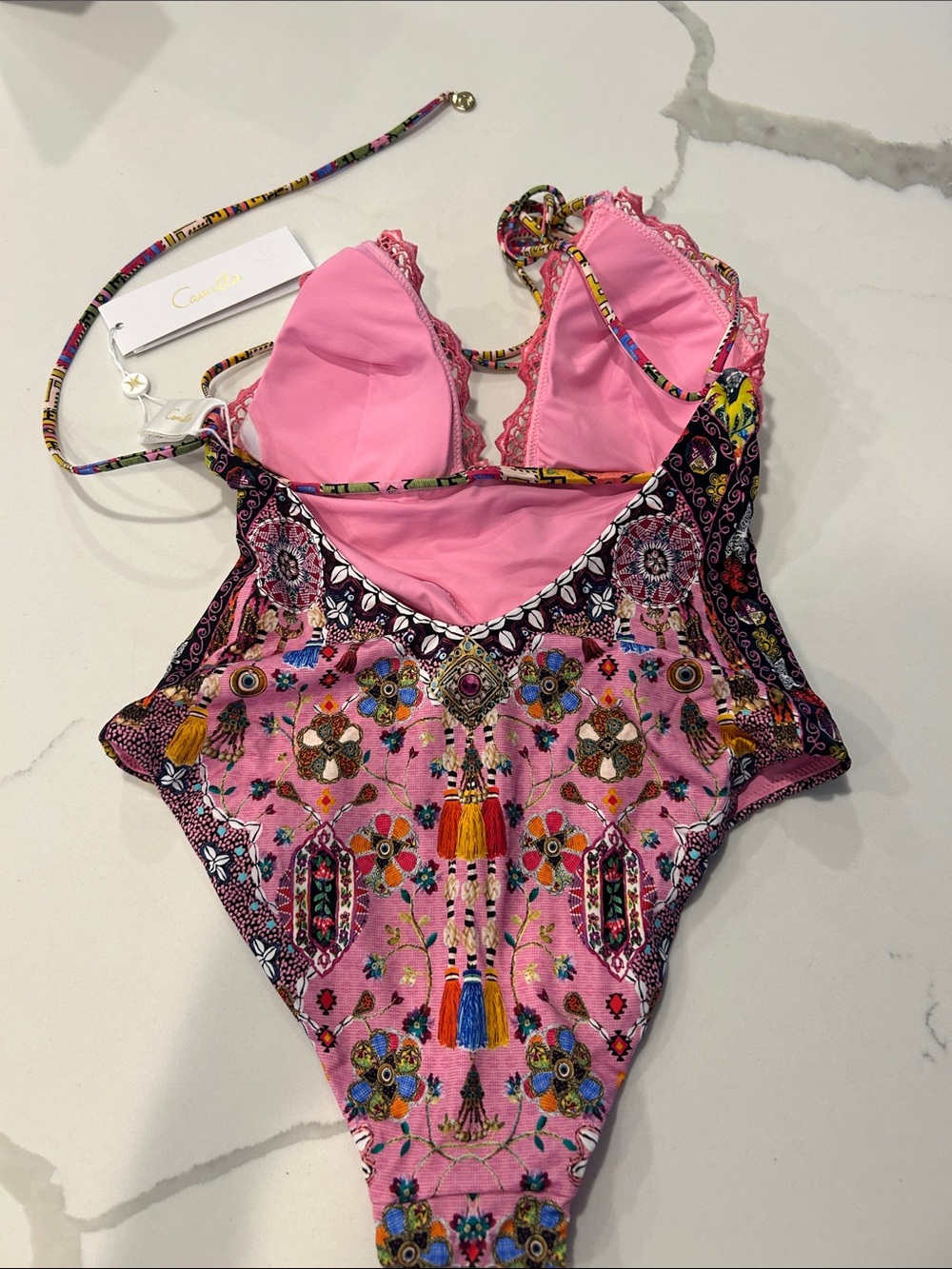 Camilla Pink Embroidered Halter One-Piece Swimsuit - Picture 2 of 3